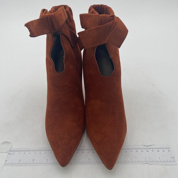 XYD Brown Pointy Toe Ankle Booties Dress Mid Heels Graceful Cute Bow Boot - Picture 3 of 8